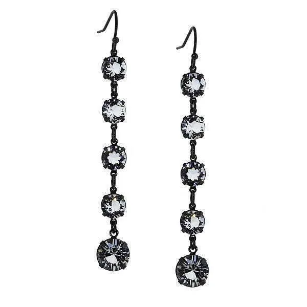 1928 Bridal Genuine Clear Austrian Crystal Black Linear Drop Earrings