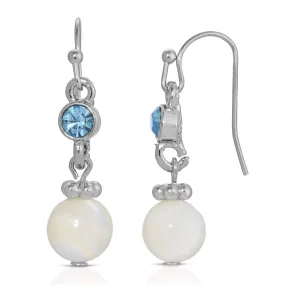 1928 Jewelry Aquamarine Crystal Mother Of Pearl Dangle Earrings