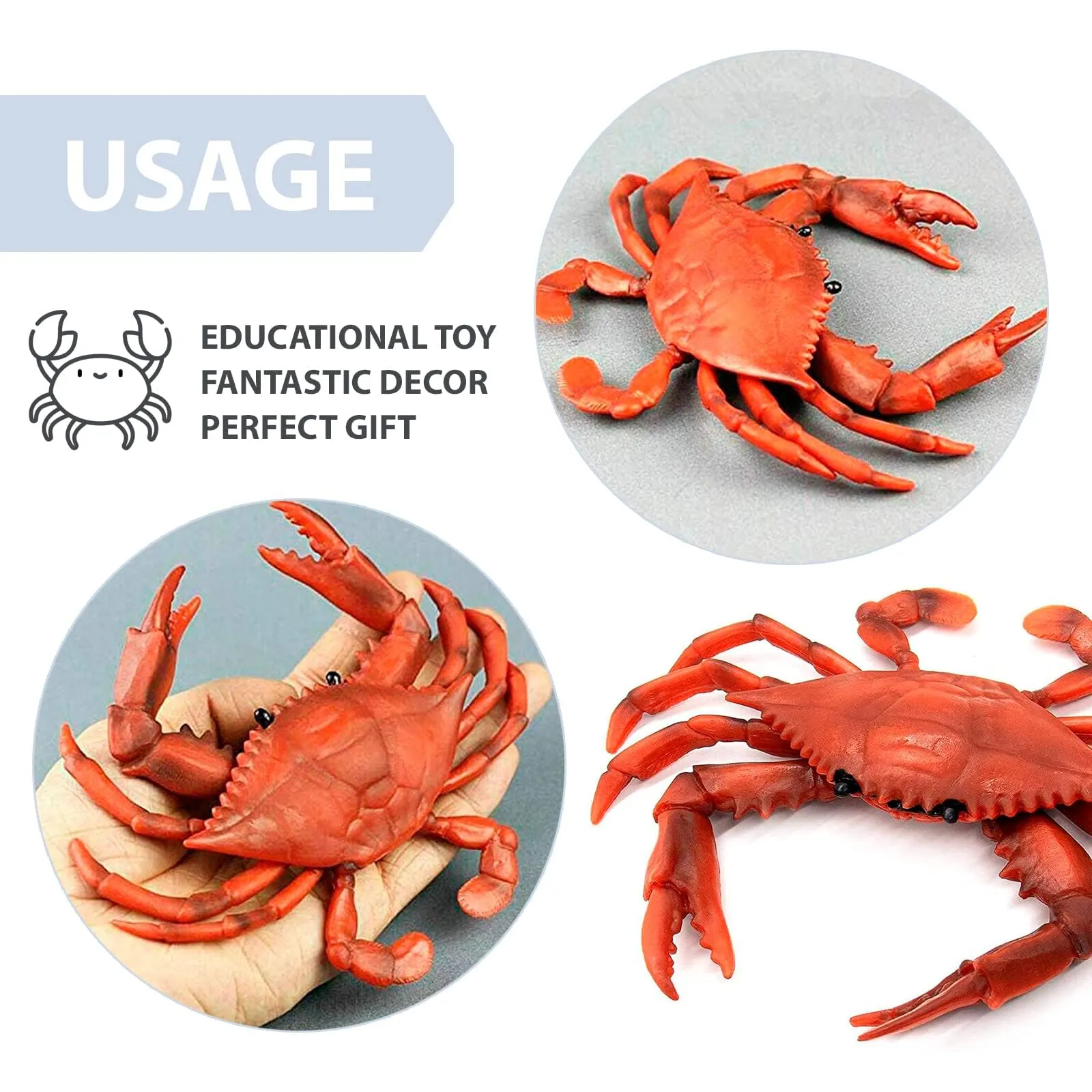 2Pcs Artificial Realistic Crab Toy - Educational Learning Ocean Life Toys Plastic Crab Seafood Toys - Red Crab Decor Animal Planet Sea Toys Ocean - Bath Toys Sea Creatures - Crab Plastic Toy