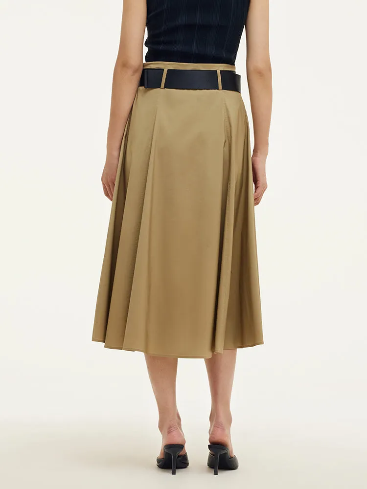 A-Line Women Pleated Midi Skirt With Belt