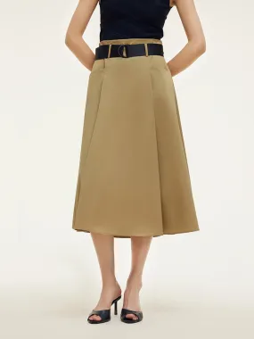 A-Line Women Pleated Midi Skirt With Belt