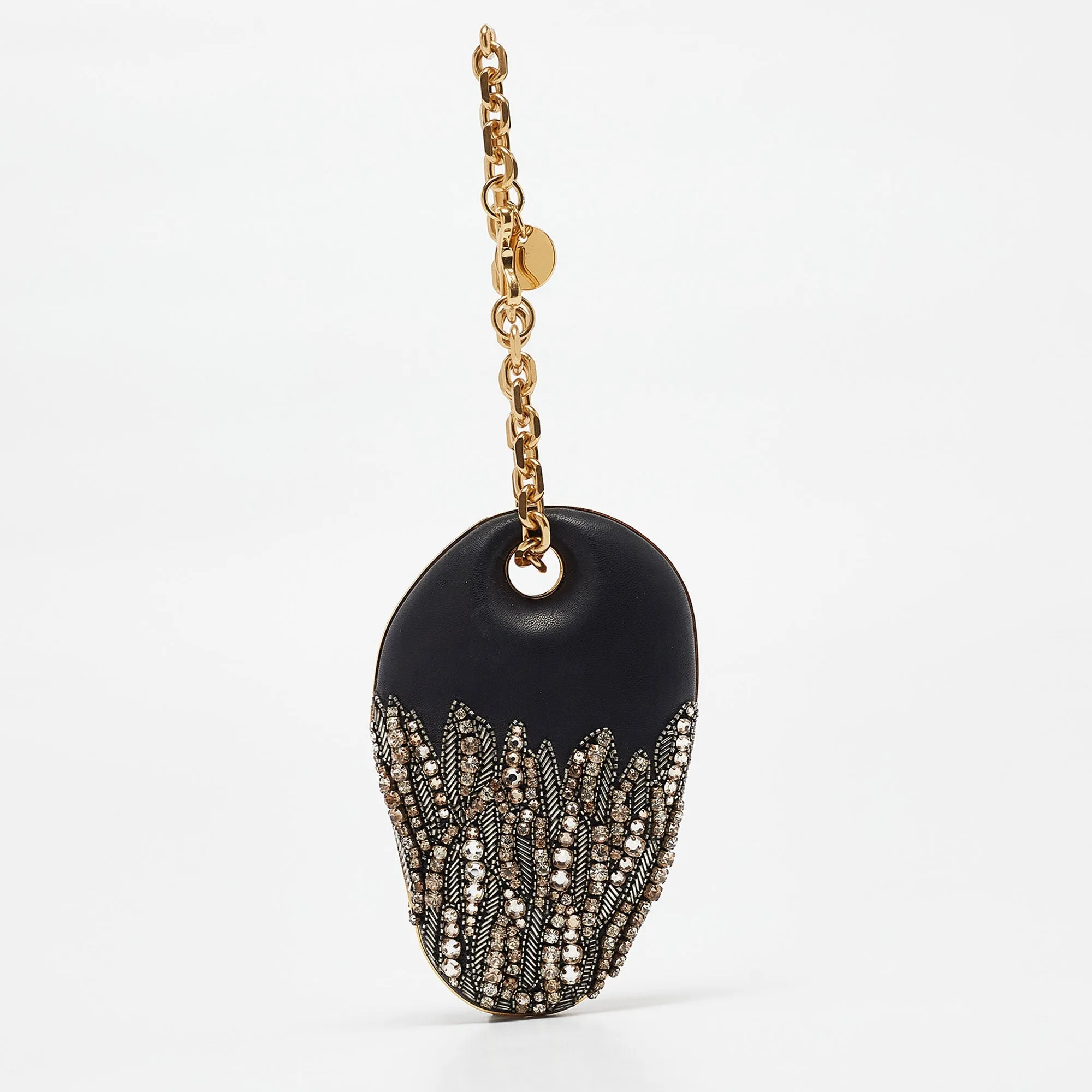 ALEXANDER MCQUEEN Black Leather Embellished Clam Chain Clutch