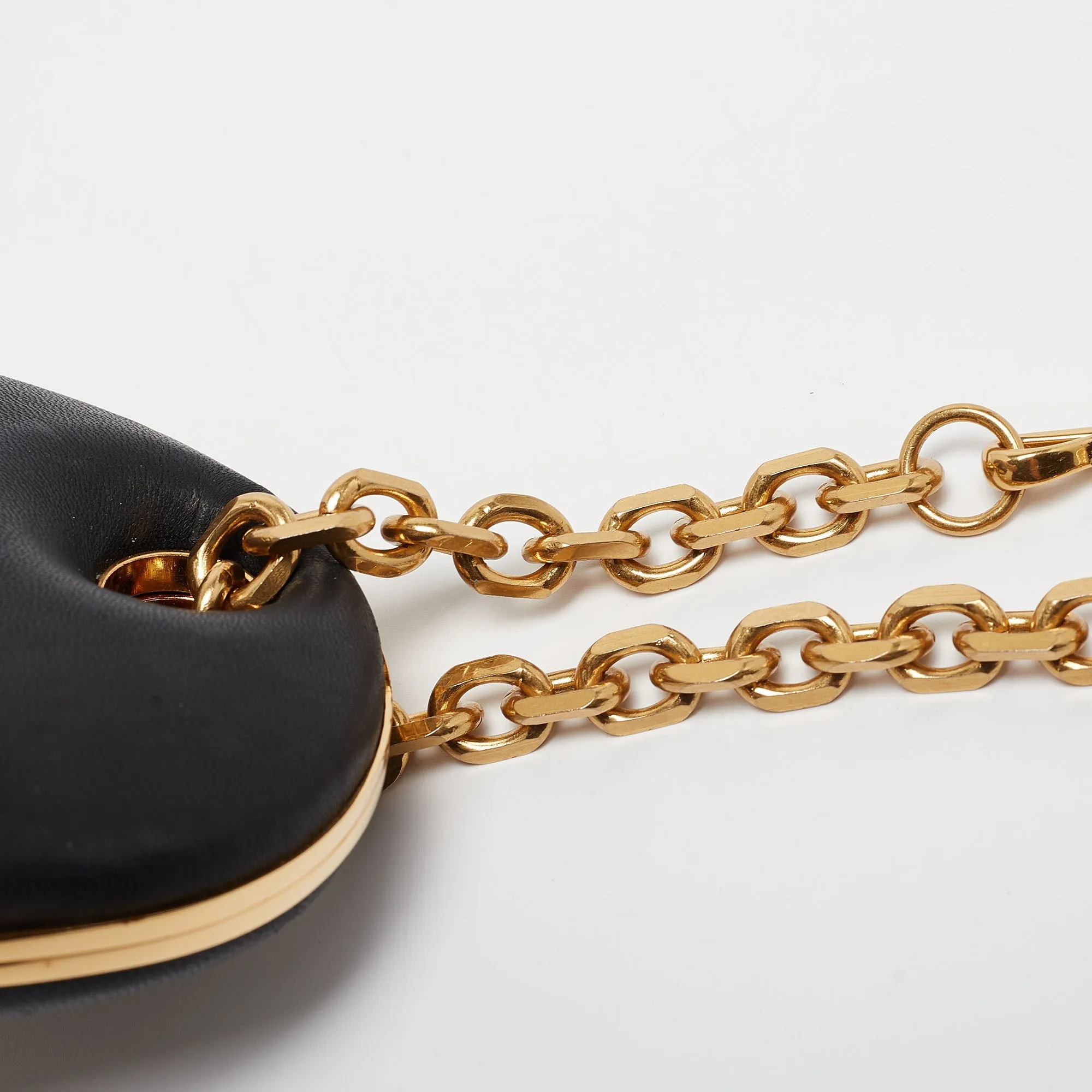 ALEXANDER MCQUEEN Black Leather Embellished Clam Chain Clutch