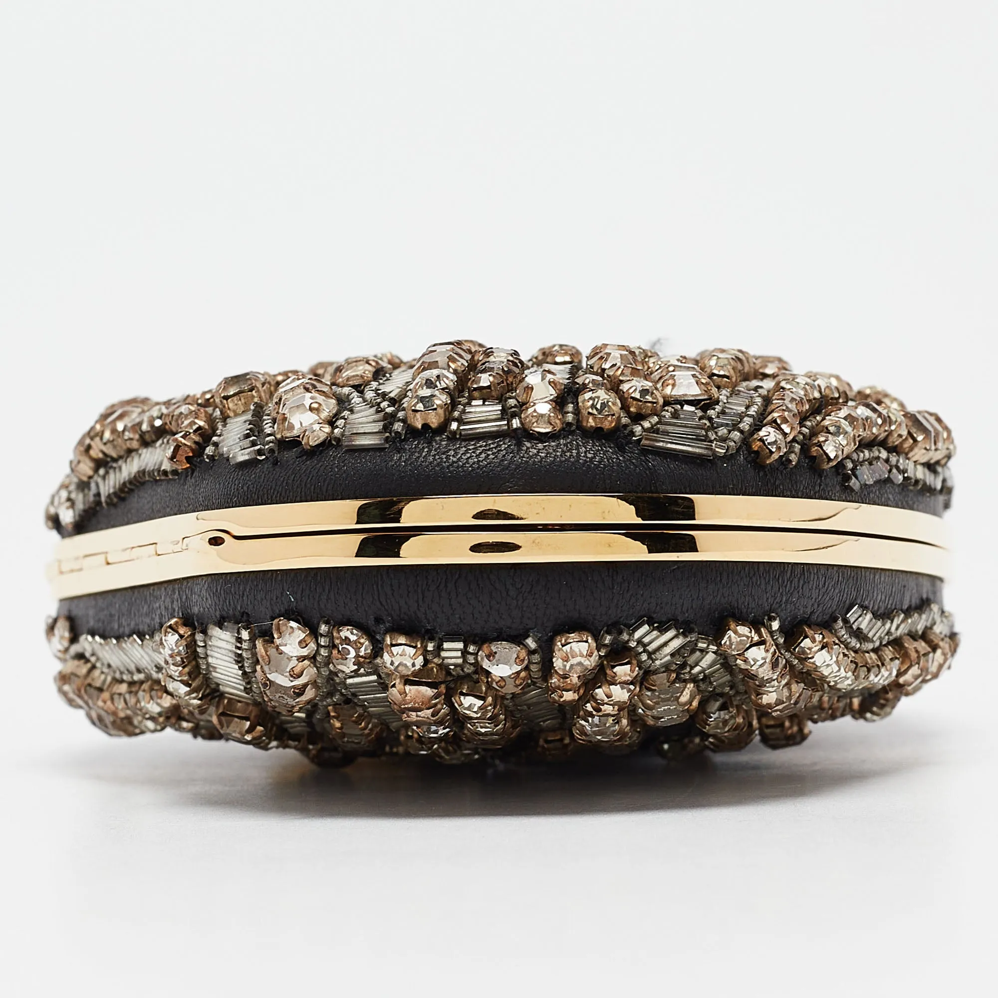 ALEXANDER MCQUEEN Black Leather Embellished Clam Chain Clutch