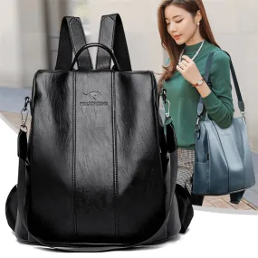 Anti-theft leather backpack women vintage shoulder bag