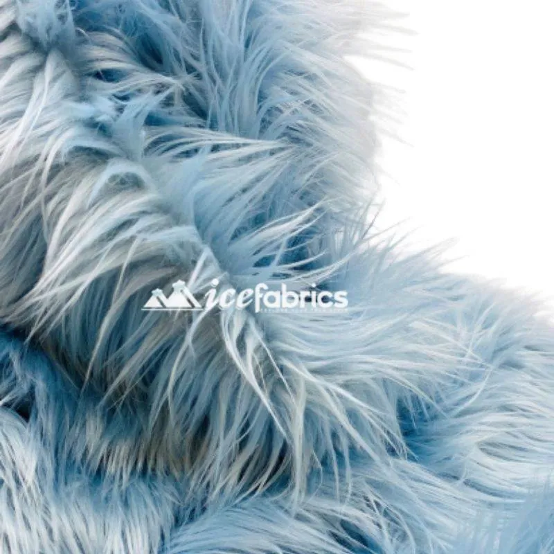 Baby Blue Shaggy Mohair Long Pile Faux Fur Fabric By The Yard