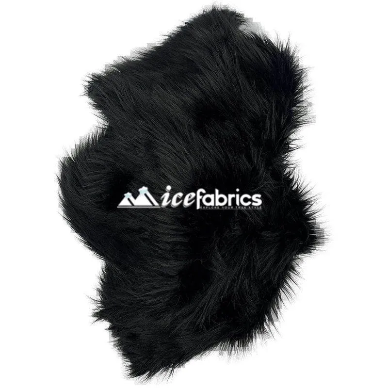 Black Shaggy Mohair Long Pile Faux Fur Fabric By The Yard