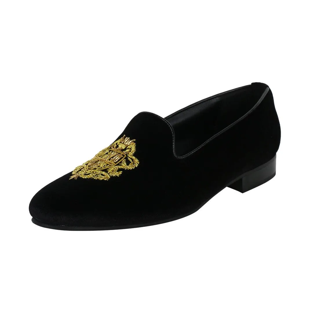 Bristol Black Velvet Hand Embroidered Slip Ons