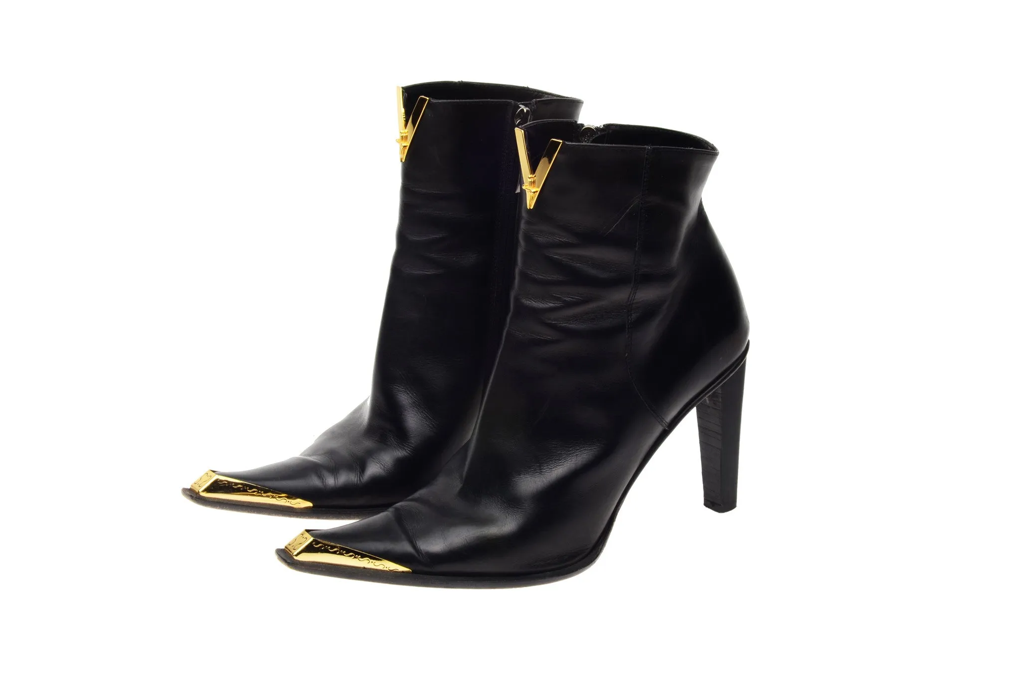 Cesare Paciotti - Black Ankle Boots with Gold Trim - IT 38 1/2