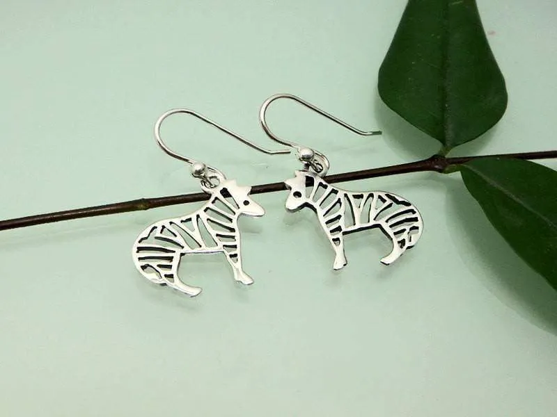 Cut Out Zebra Drop Earrings, 925 Sterling Silver, Handmade Earring, Animal Dangle Earrings, Safari Gifts