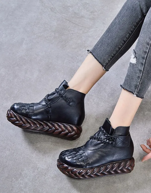 Ethnic Style Trendy Hand-woven Leather Women's Boots