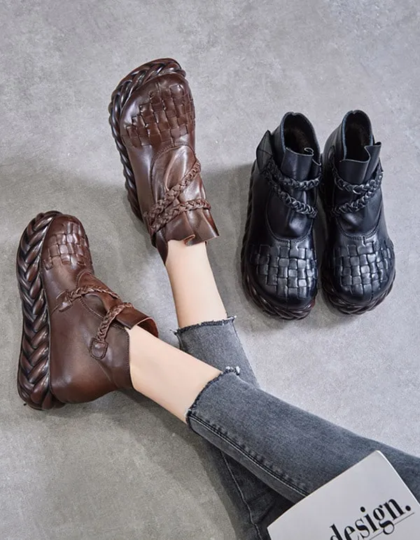 Ethnic Style Trendy Hand-woven Leather Women's Boots