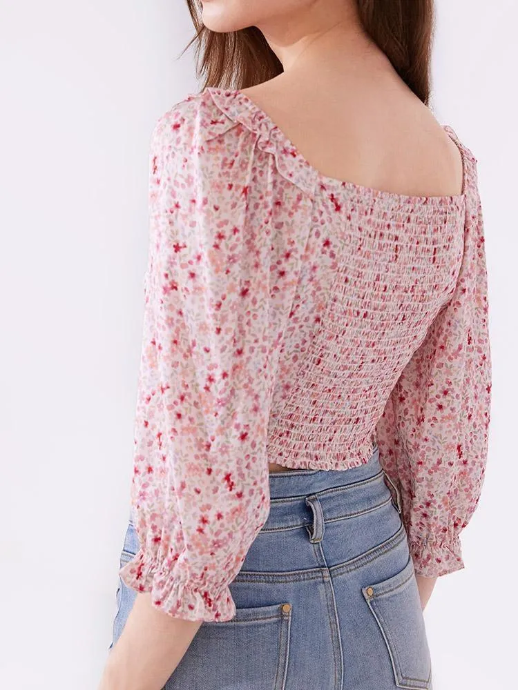 Floral Puff Sleeve Women Blouse