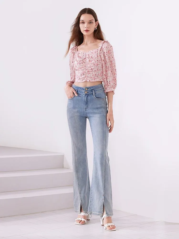 Floral Puff Sleeve Women Blouse