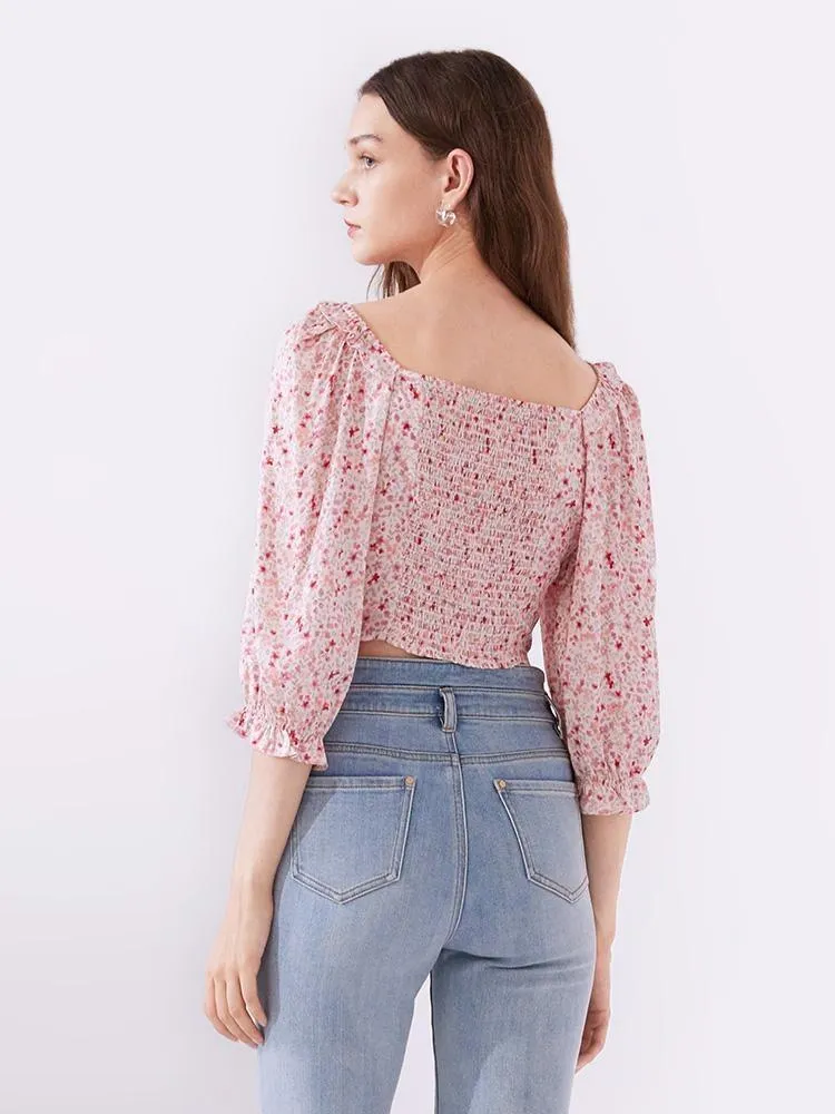 Floral Puff Sleeve Women Blouse