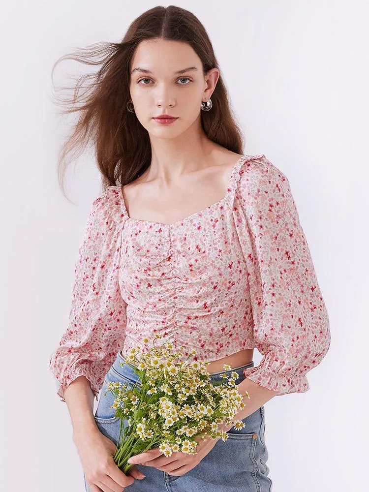 Floral Puff Sleeve Women Blouse