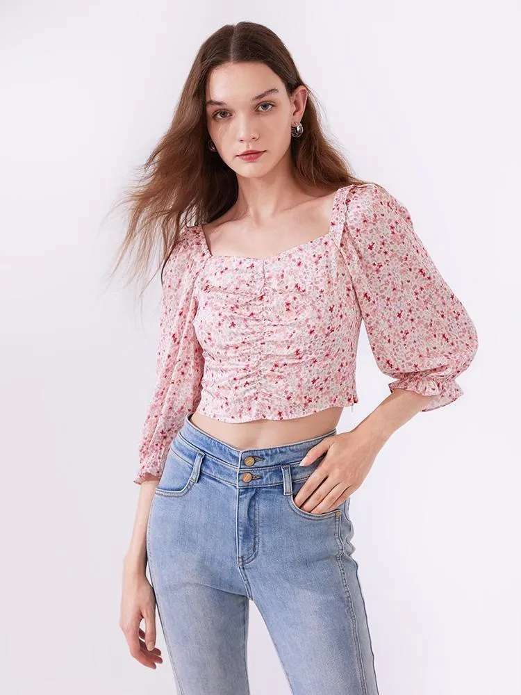 Floral Puff Sleeve Women Blouse