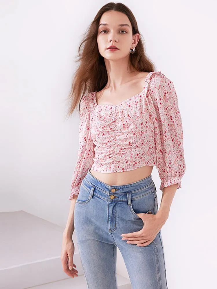 Floral Puff Sleeve Women Blouse