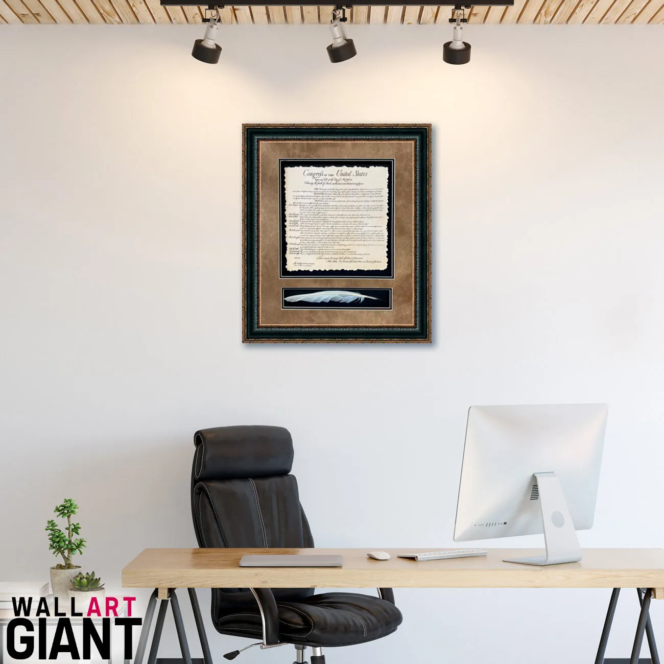 Framed Bill of Rights with Quill Shadowbox | Historic Document with Quill in Double Mat | 27L X 25W" Inches