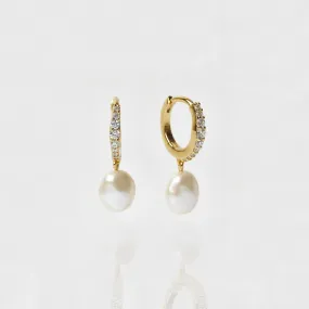 Garden Party Pave Pearl Drop Hoops