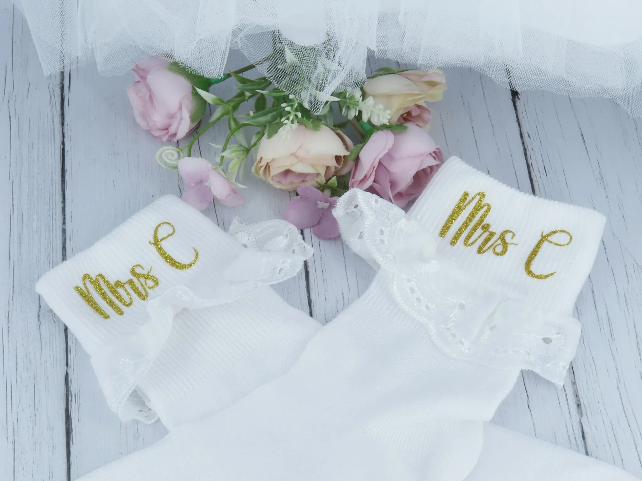 Gold Glitter "Mrs" Personalised Wedding Socks.