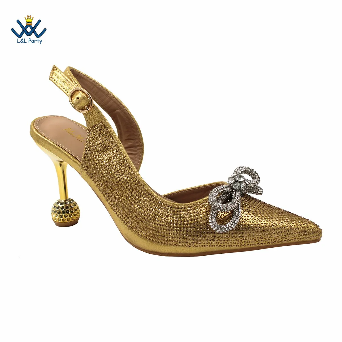 High Quality New Arrivals High Heels in Gold Color Italian Design Office Ladies Shoes Matching Bag Set For Wedding