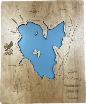 Lake Pacotopdug, Connecticut - Laser Engraved Wood Map Overflow Sale Special