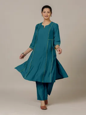 Mahi x Rozaana | A Line Kurta in Crystal Teal with Thread Work | Coords or Only Kurta