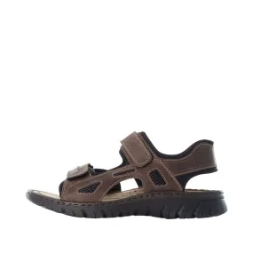 Mens Rieker Walking Sandals Leather Brown Hook & Loop Strap 26761-26