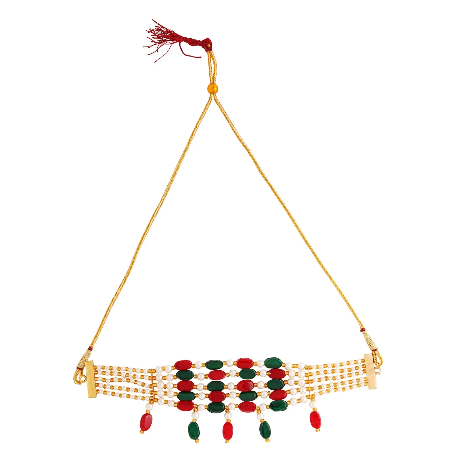 Teejh Alpa Red Green And White Bead Stacked Neckclace