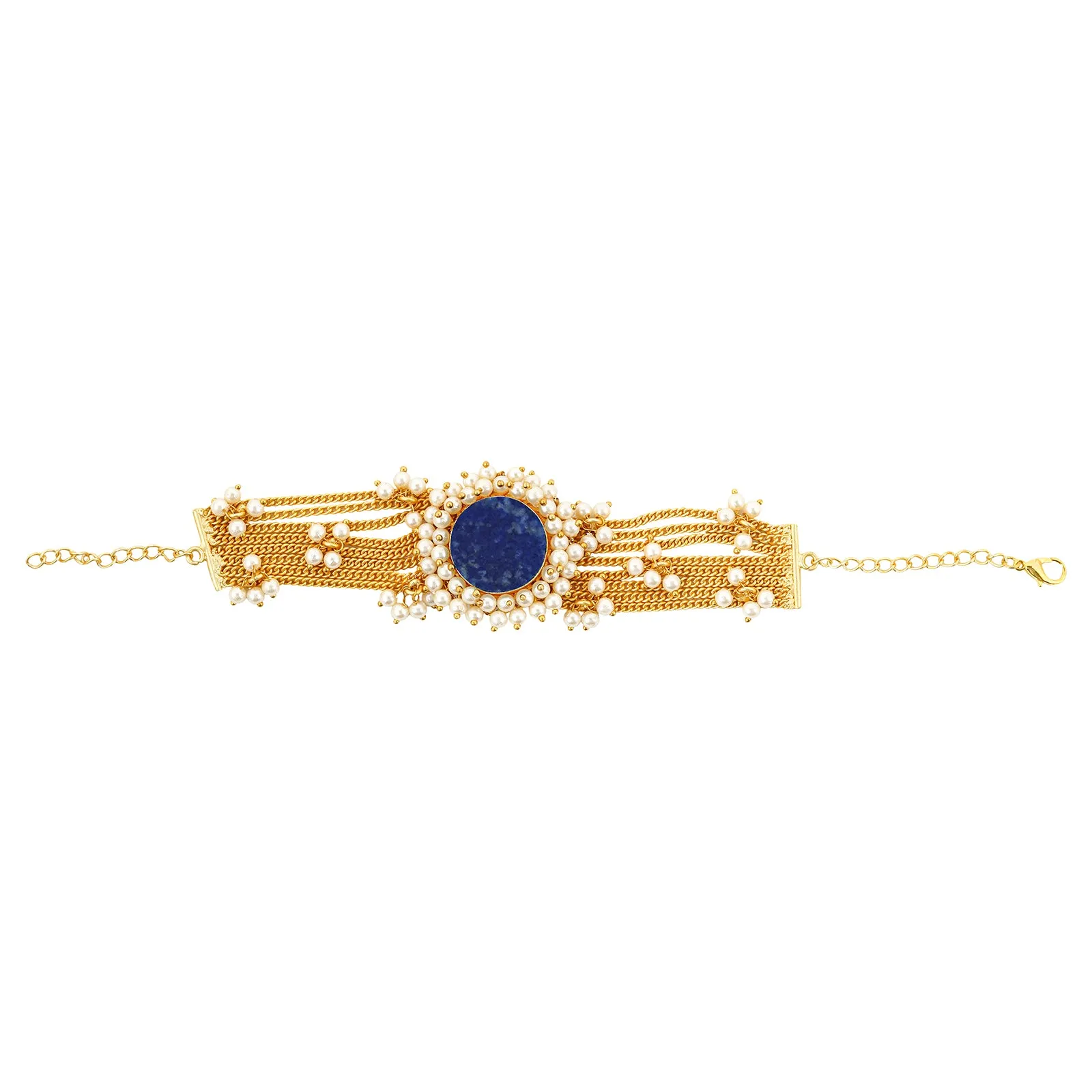 Teejh Eiravathi Blue Studded Layered Chain Pearl Bracelet