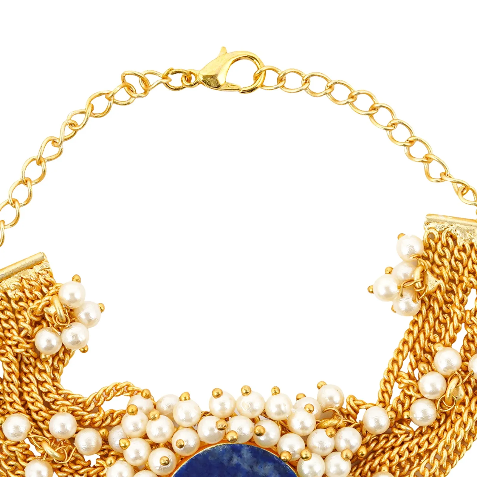 Teejh Eiravathi Blue Studded Layered Chain Pearl Bracelet