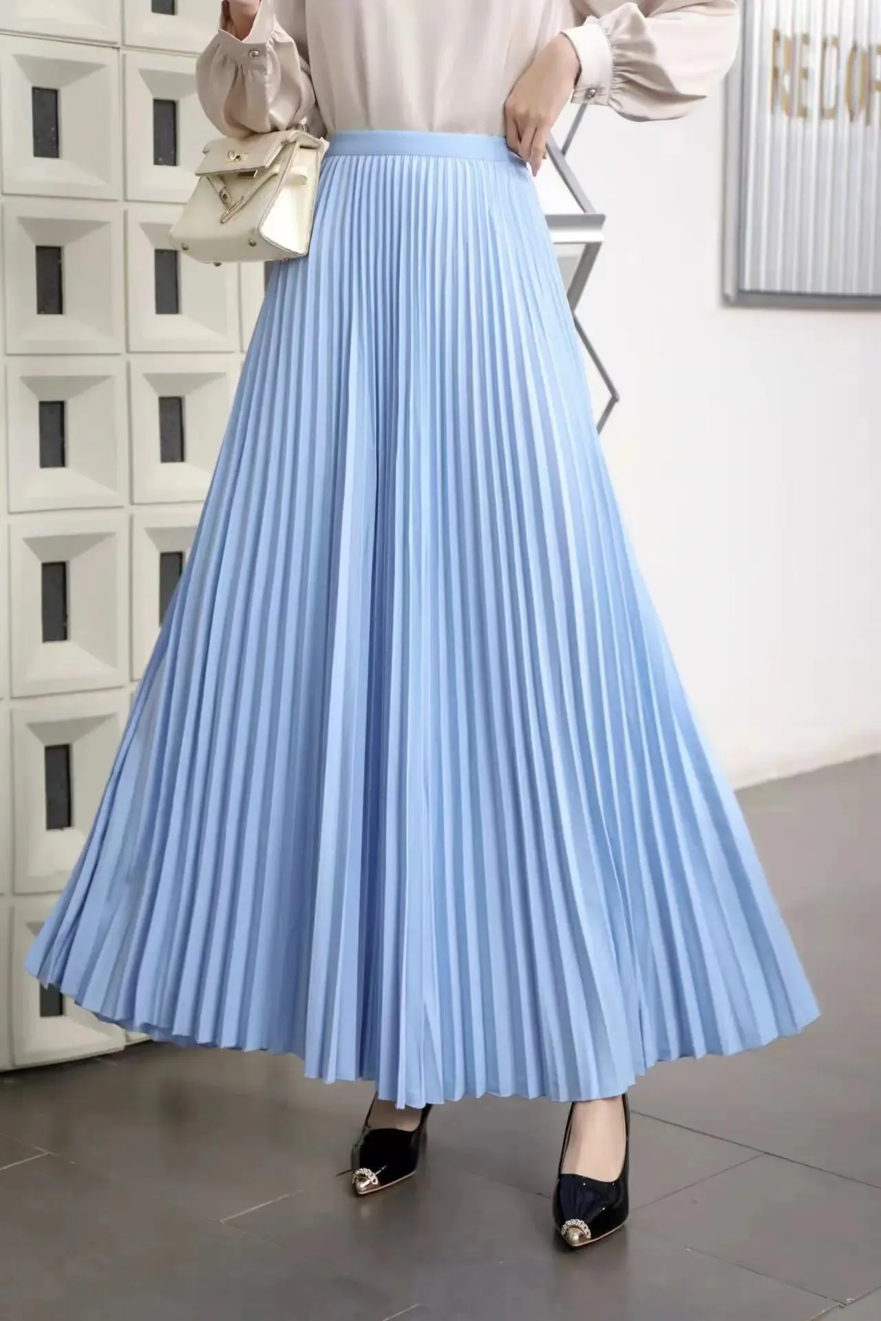 TFETTERS Brand Spring Clothes Women 2024 Autumn Fashion Casual Office Lady Pleated Skirt Women New Hight Waist Solid Long Skirt