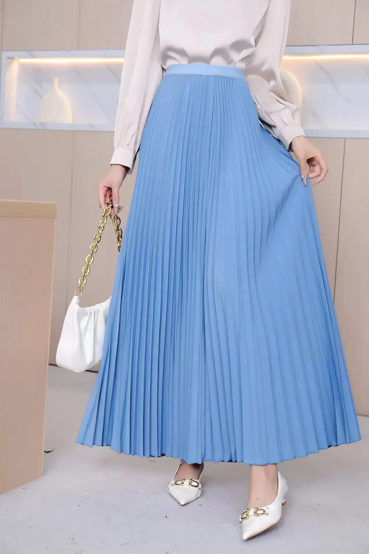 TFETTERS Brand Spring Clothes Women 2024 Autumn Fashion Casual Office Lady Pleated Skirt Women New Hight Waist Solid Long Skirt