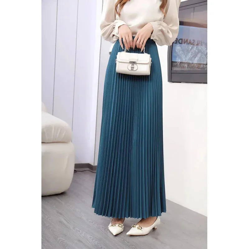 TFETTERS Brand Spring Clothes Women 2024 Autumn Fashion Casual Office Lady Pleated Skirt Women New Hight Waist Solid Long Skirt