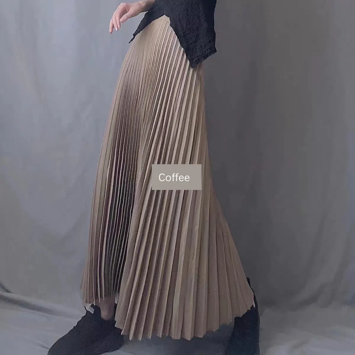 TFETTERS Brand Spring Clothes Women 2024 Autumn Fashion Casual Office Lady Pleated Skirt Women New Hight Waist Solid Long Skirt