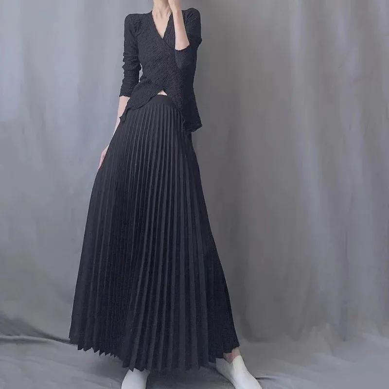 TFETTERS Brand Spring Clothes Women 2024 Autumn Fashion Casual Office Lady Pleated Skirt Women New Hight Waist Solid Long Skirt