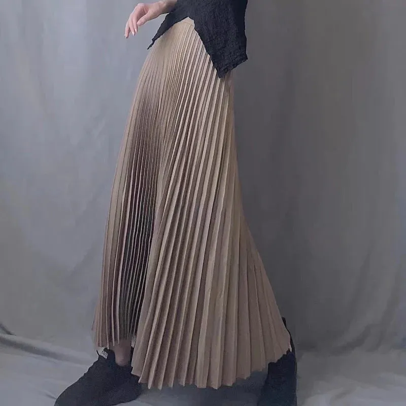 TFETTERS Brand Spring Clothes Women 2024 Autumn Fashion Casual Office Lady Pleated Skirt Women New Hight Waist Solid Long Skirt