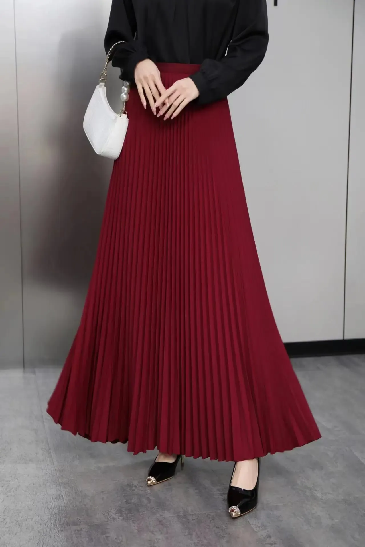 TFETTERS Brand Spring Clothes Women 2024 Autumn Fashion Casual Office Lady Pleated Skirt Women New Hight Waist Solid Long Skirt