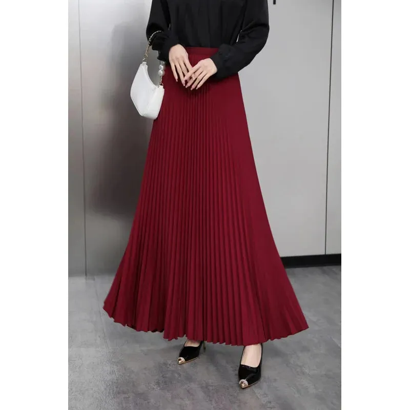 TFETTERS Brand Spring Clothes Women 2024 Autumn Fashion Casual Office Lady Pleated Skirt Women New Hight Waist Solid Long Skirt