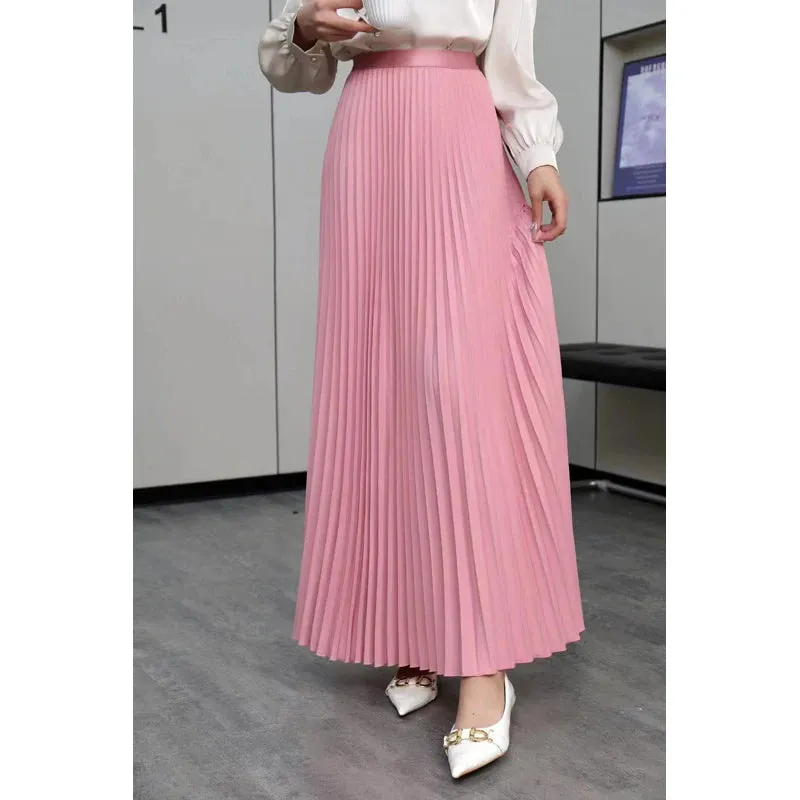 TFETTERS Brand Spring Clothes Women 2024 Autumn Fashion Casual Office Lady Pleated Skirt Women New Hight Waist Solid Long Skirt