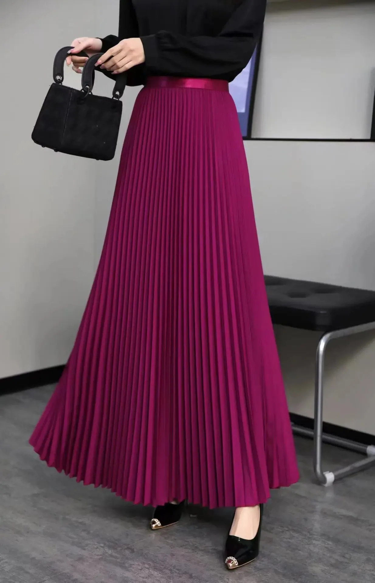 TFETTERS Brand Spring Clothes Women 2024 Autumn Fashion Casual Office Lady Pleated Skirt Women New Hight Waist Solid Long Skirt