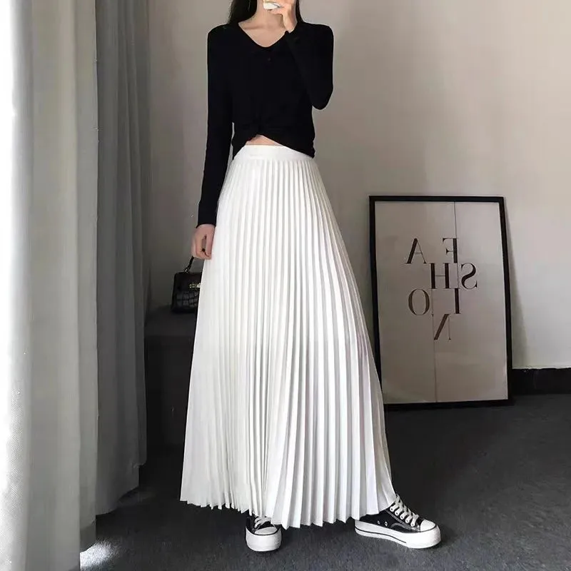 TFETTERS Brand Spring Clothes Women 2024 Autumn Fashion Casual Office Lady Pleated Skirt Women New Hight Waist Solid Long Skirt