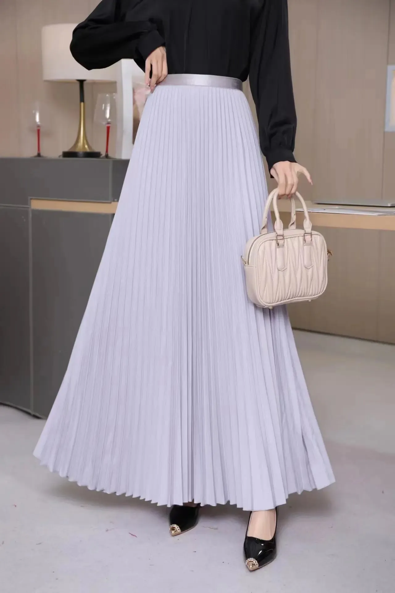 TFETTERS Brand Spring Clothes Women 2024 Autumn Fashion Casual Office Lady Pleated Skirt Women New Hight Waist Solid Long Skirt