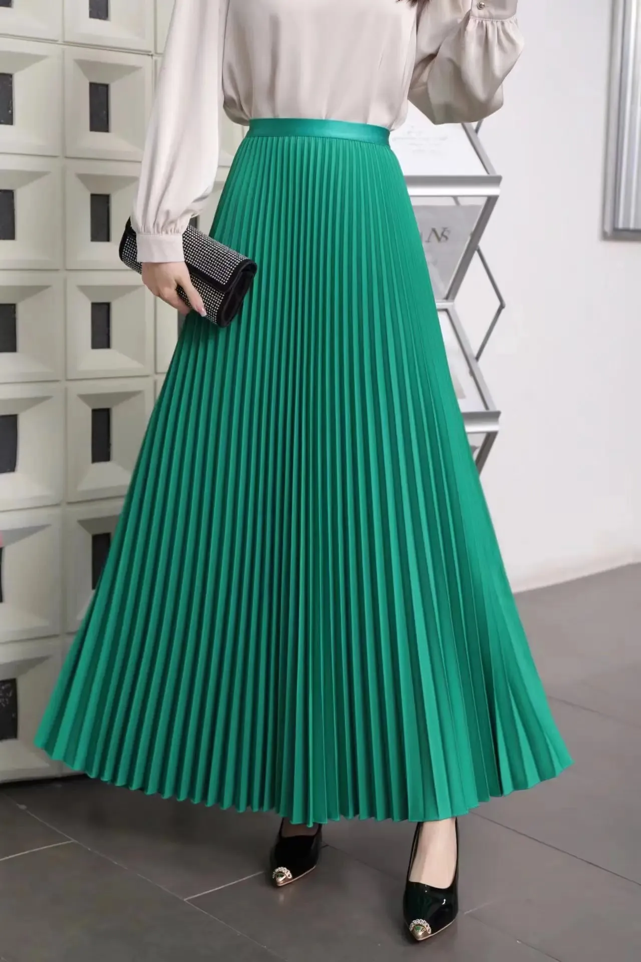 TFETTERS Brand Spring Clothes Women 2024 Autumn Fashion Casual Office Lady Pleated Skirt Women New Hight Waist Solid Long Skirt