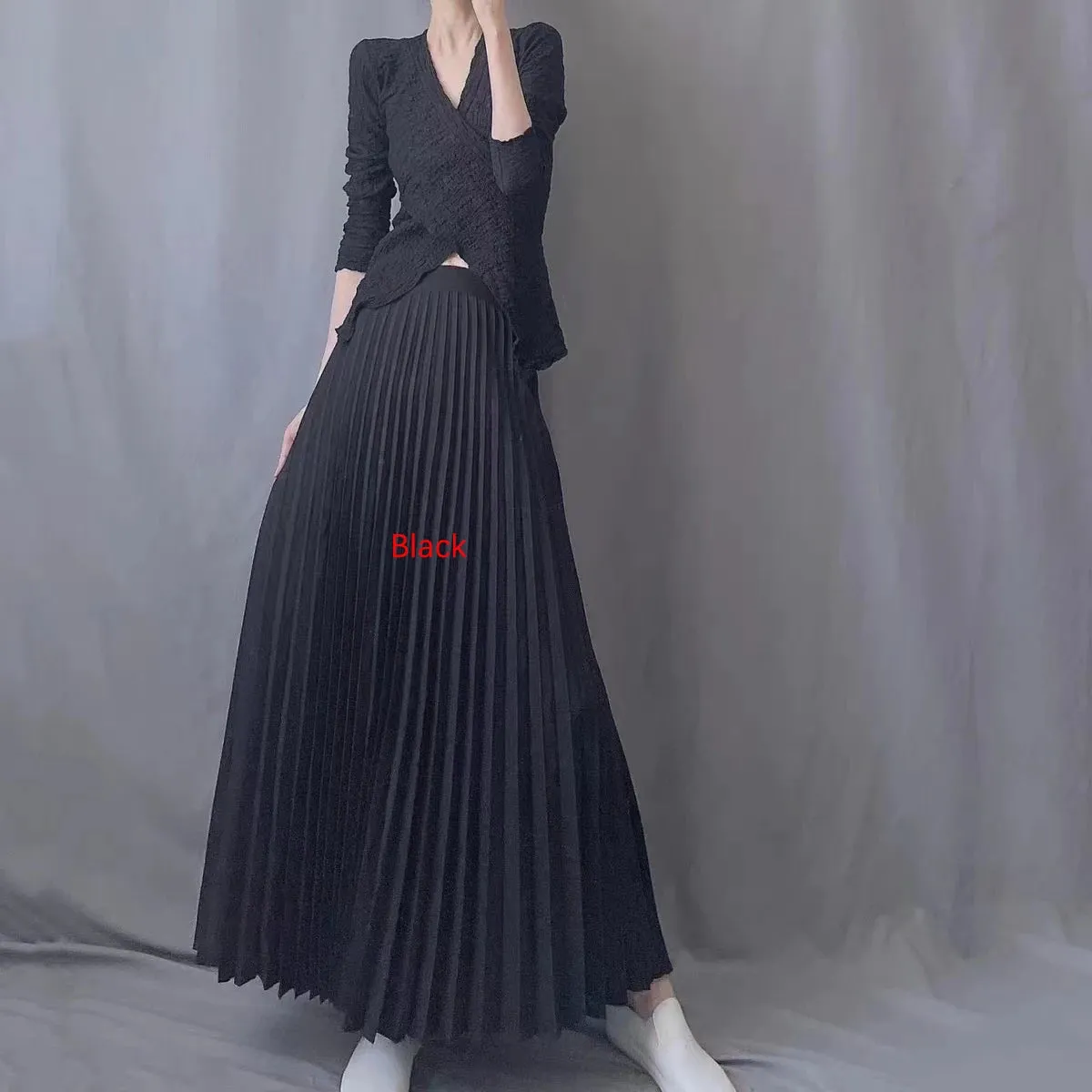 TFETTERS Brand Spring Clothes Women 2024 Autumn Fashion Casual Office Lady Pleated Skirt Women New Hight Waist Solid Long Skirt