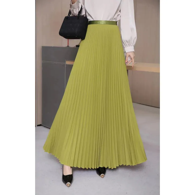 TFETTERS Brand Spring Clothes Women 2024 Autumn Fashion Casual Office Lady Pleated Skirt Women New Hight Waist Solid Long Skirt