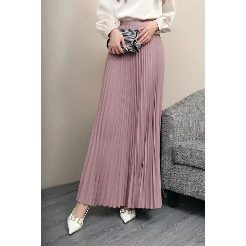 TFETTERS Brand Spring Clothes Women 2024 Autumn Fashion Casual Office Lady Pleated Skirt Women New Hight Waist Solid Long Skirt