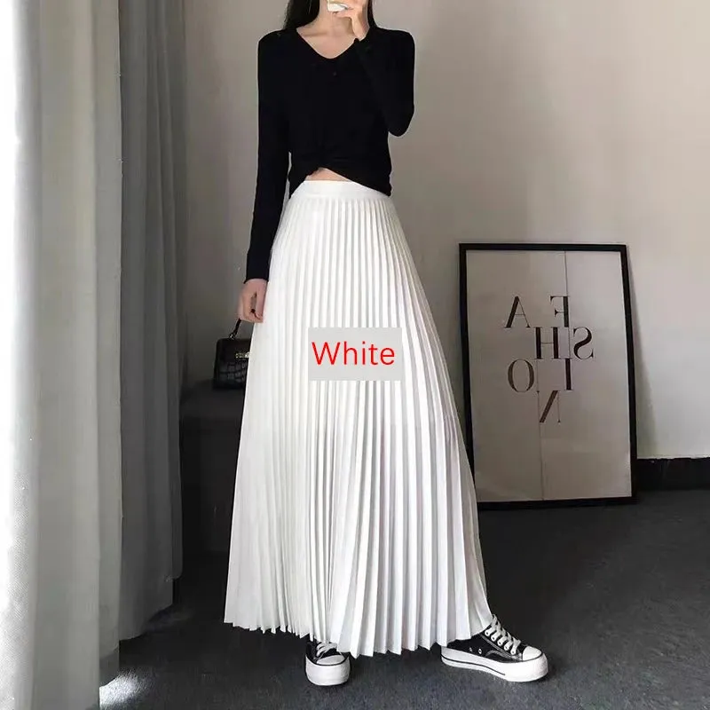 TFETTERS Brand Spring Clothes Women 2024 Autumn Fashion Casual Office Lady Pleated Skirt Women New Hight Waist Solid Long Skirt