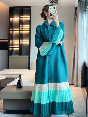 Women's Elegant Multi-Shade Teal Pleated Dress